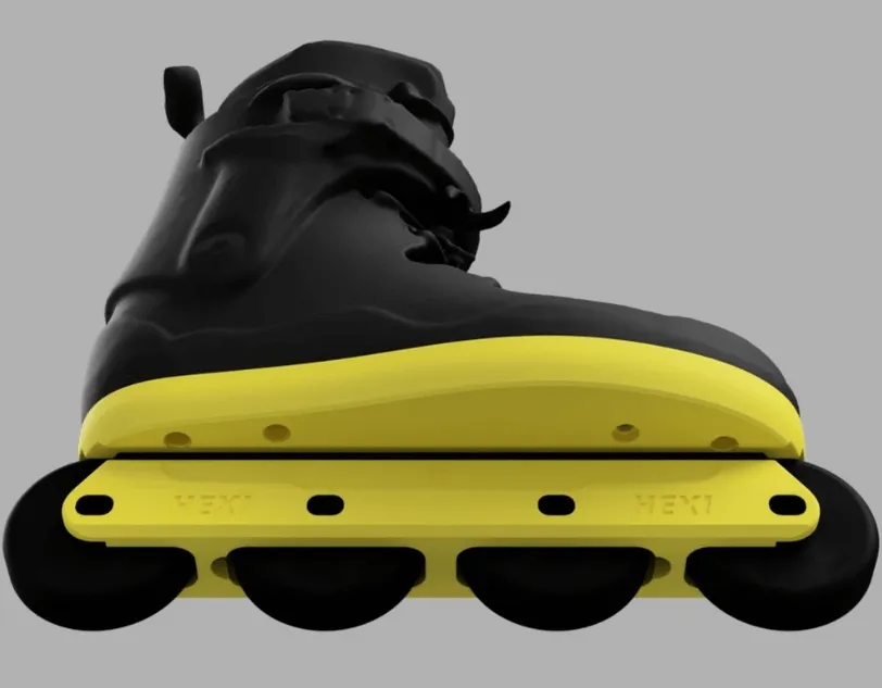 Black 908 skate with yellow soles and Hexi frame render